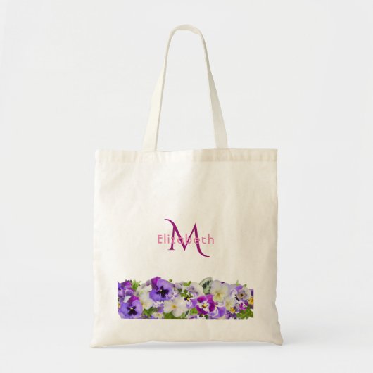 Paarse floralen witte monogram elegant tote bag (Voorkant)