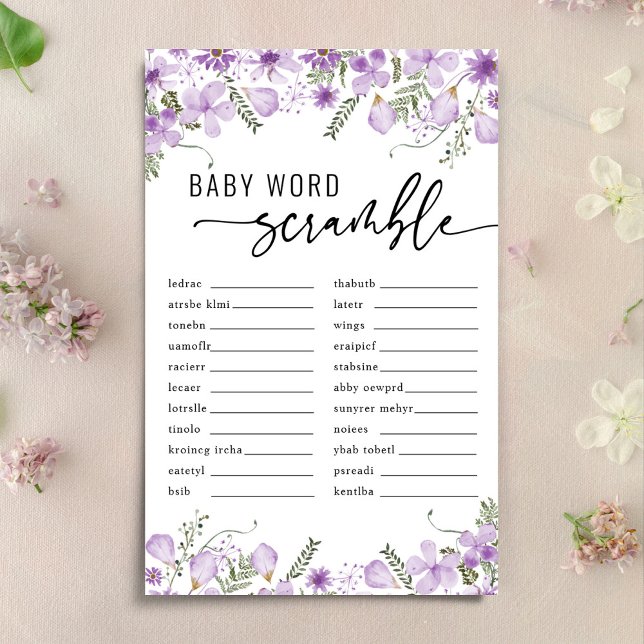 Paarse Florals Baby Word Scramble Baby shower Game (Creator heeft geüpload)