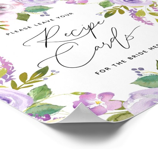 Paarse Florals Calligrafie Script Recipcard Sign Poster (Hoek)