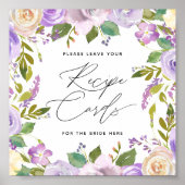 Paarse Florals Calligrafie Script Recipcard Sign Poster (Voorkant)
