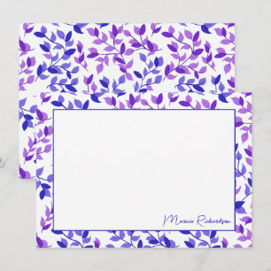  Paarse Florals Moderne Manuscript Personeel Notitiekaartje