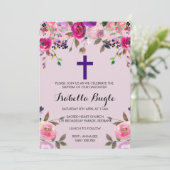 Paarse floreel baptisme/Christening Invitation Gir Kaart (Staand voorkant)
