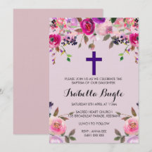 Paarse floreel baptisme/Christening Invitation Gir