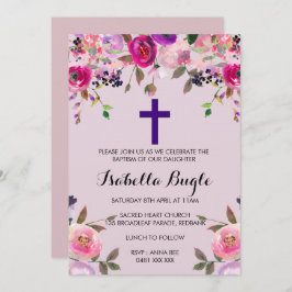 Paarse floreel baptisme/Christening Invitation Gir Kaart