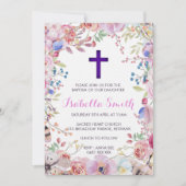 Paarse floreel baptisme/Christening Invitation Gir Kaart (Voorkant)