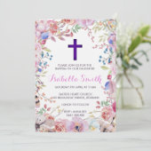Paarse floreel baptisme/Christening Invitation Gir Kaart (Staand voorkant)