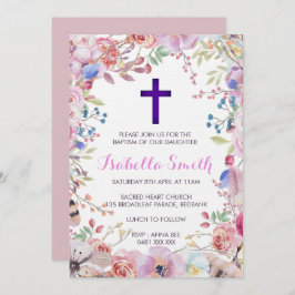 Paarse floreel baptisme/Christening Invitation Gir Kaart