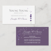 Paarse florelegante etherische oliën, lavender visitekaartje (Voorkant / Achterkant)