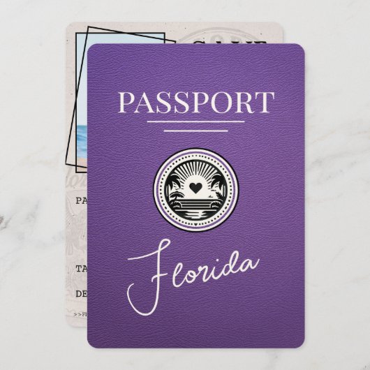 Paarse Florida Passport Bewaar de datum Save The Date (Voorkant / Achterkant)