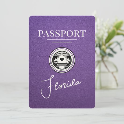 Paarse Florida Passport Bewaar de datum Save The Date (Staand voorkant)