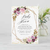 Paarse florscript baby shower uitnodiging (Staand voorkant)