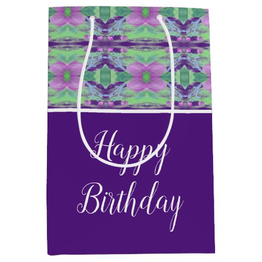 Paarse Flower Accented Gift Bag Medium Cadeauzakje (Voorkant)