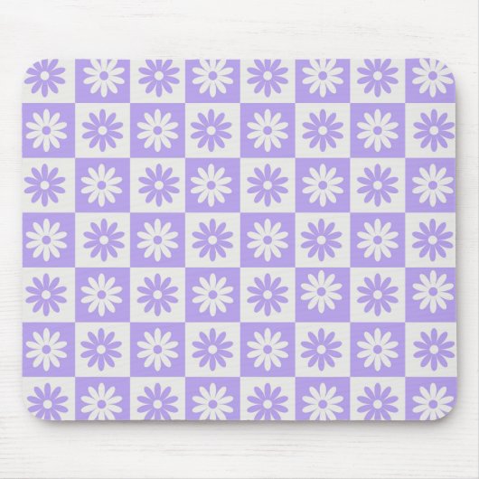 Paarse Flower Checkerboard Modern Retro Geruit Muismat (Voorkant)
