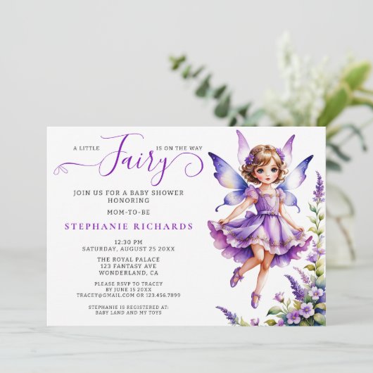  Paarse Flower Fairy Baby shower Bloemen Kaart (Staand voorkant)