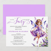 Paarse Flower Fairy Baby shower Bloemen Kaart (Voorkant / Achterkant)