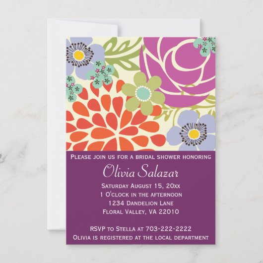 Paarse flower Garden Bridal Shower Invitations Kaart (Voorkant)
