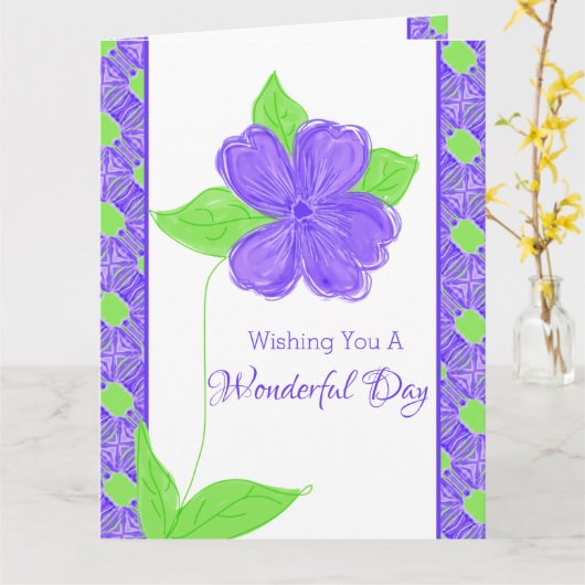 Paarse Flower Happy Birthday Kaart (Gele Bloem)