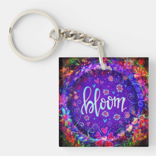 Paarse Flower  Inspirerende Bloei Inspirivity Sleutelhanger (voorkant)