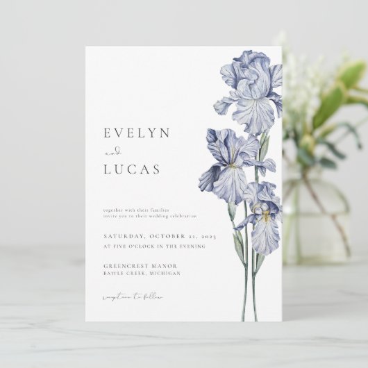 Paarse Flower Iris Wedding Invitation Spring Kaart (Staand voorkant)