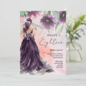 Paarse Flower Lady in Long Gown 18e Verjaardag Kaart (Staand voorkant)