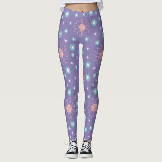 Paarse Flower Leggings – Chic & Comfy Fit (Voorkant)