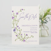 Paarse Flower Lijst Elegante bruiloft Save the Dat Date (Staand voorkant)