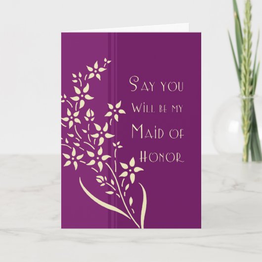 Paarse Flower Maid of Honor Invitation Kaart (Voorkant)