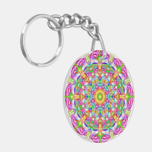 Paarse Flower Mandala Boho Sleutelhanger (Voorkant Links)