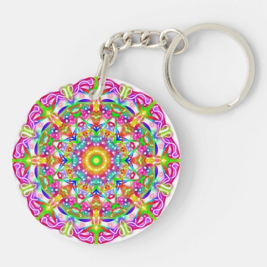 Paarse Flower Mandala Boho Sleutelhanger (Achterkant)