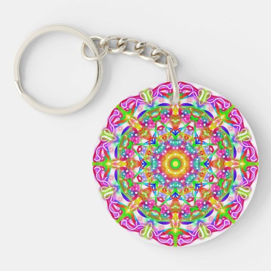 Paarse Flower Mandala Boho Sleutelhanger (Voorkant)