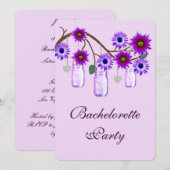 Paarse Flower Mason Jars Bachelorette Party nodigt Kaart (Voorkant / Achterkant)