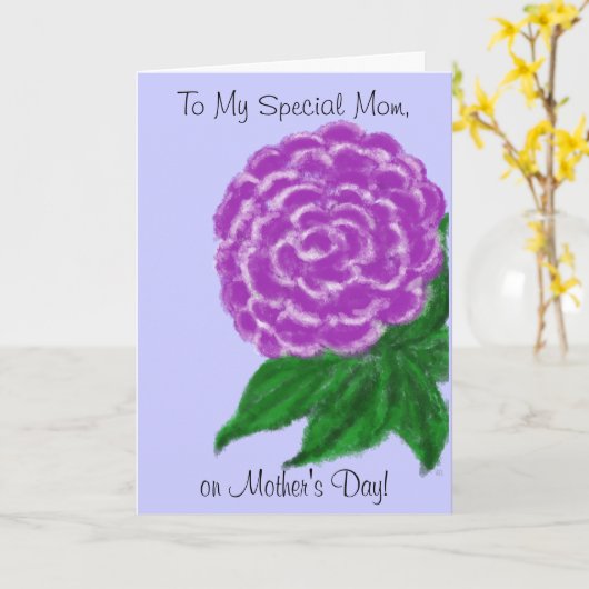 Paarse Flower Moederdag Kaart (Gele Bloem)