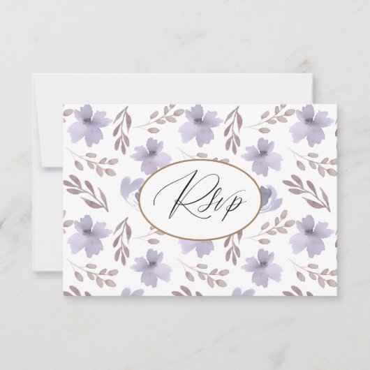 Paarse Flower Pattern Wedding RSVP (Voorkant)