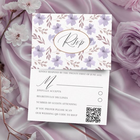  Paarse Flower Pattern Wedding RSVP