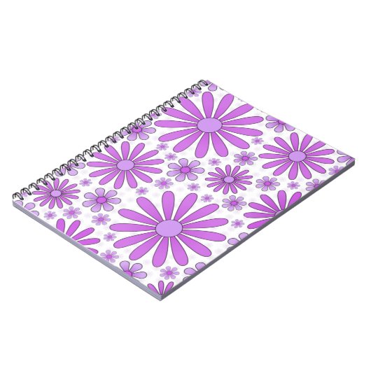 Paarse Flower Power Notitieboek in Wit (Linkerzijde)