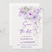 Paarse Flower Save the Date Sjabloon DIY Kaart (Voorkant / Achterkant)