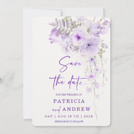 Paarse Flower Save the Date Sjabloon DIY Kaart