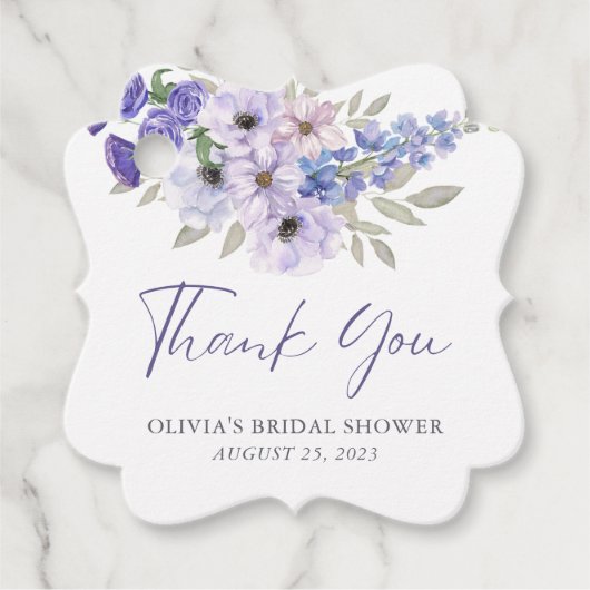 Paarse Flower Script Vrijgezellenfeest dank u Bedankjes Labels (Voorkant)