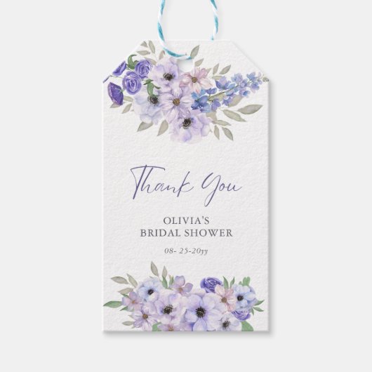 Paarse Flower Script Vrijgezellenfeest dank u Cadeaulabel (Voorkant)