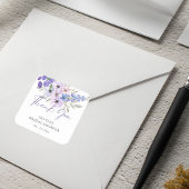 Paarse Flower Script Vrijgezellenfeest dank u Vierkante Sticker