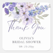 Paarse Flower Script Vrijgezellenfeest dank u Vierkante Sticker (Voorkant)