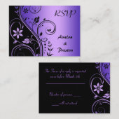 Paarse Flower Scrollwork RSVP Wedding Kaart (Voorkant / Achterkant)