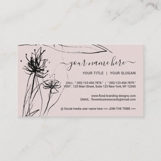 Paarse Flower Sketch Elegant handgetekend papier Visitekaartje (Achterkant)