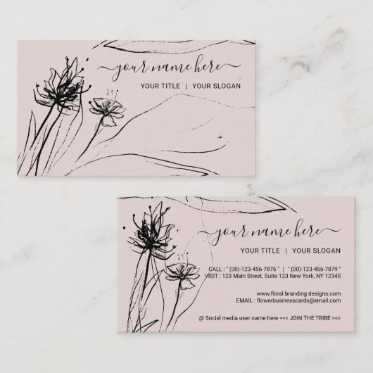 Paarse Flower Sketch Elegant handgetekend papier Visitekaartje (Voorkant / Achterkant)