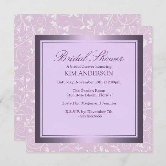 Paarse Flower Swirl Bruids Douche Uitnodiging (Voorkant / Achterkant)