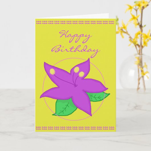 Paarse Flower Verjaardag Kaart (Gele Bloem)