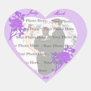 Paarse Flower Wedding Heart Stickers
