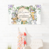 Paarse Flower Wild Safari Animals Verjaardag Welko Spandoek (Insitu)