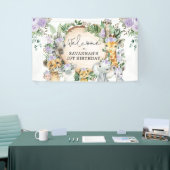 Paarse Flower Wild Safari Animals Verjaardag Welko Spandoek (Beurs)