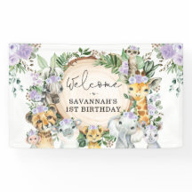 Paarse Flower Wild Safari Animals Verjaardag Welko